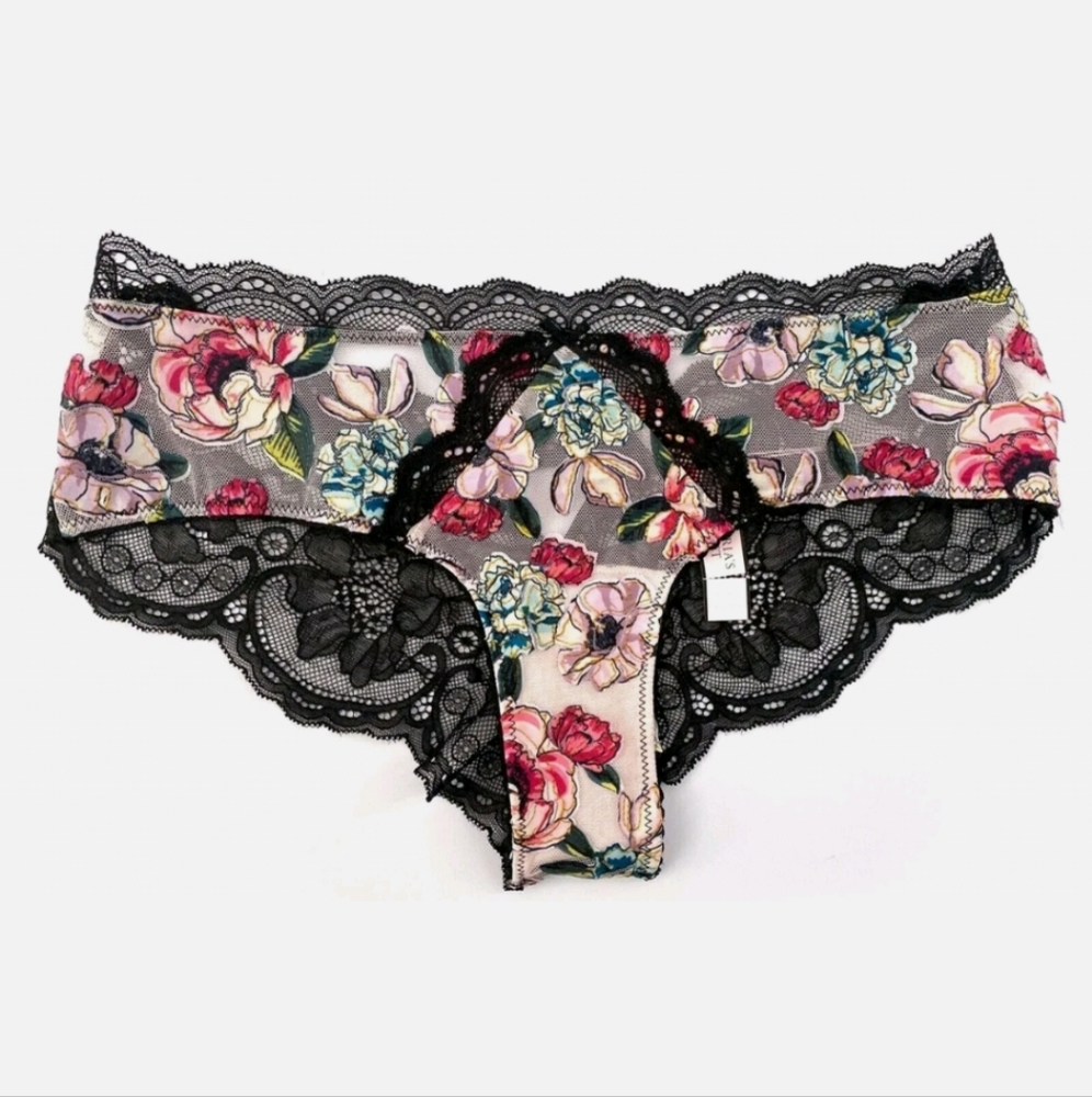 Victorias Secret Nwt Very Sexy Keyhole Rose Embroidered Applique Cheeky Panty